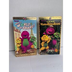 Barney VHS CLASSIC COLLECTION Lot of 2 WannaRunnaRound World We Share Preloved